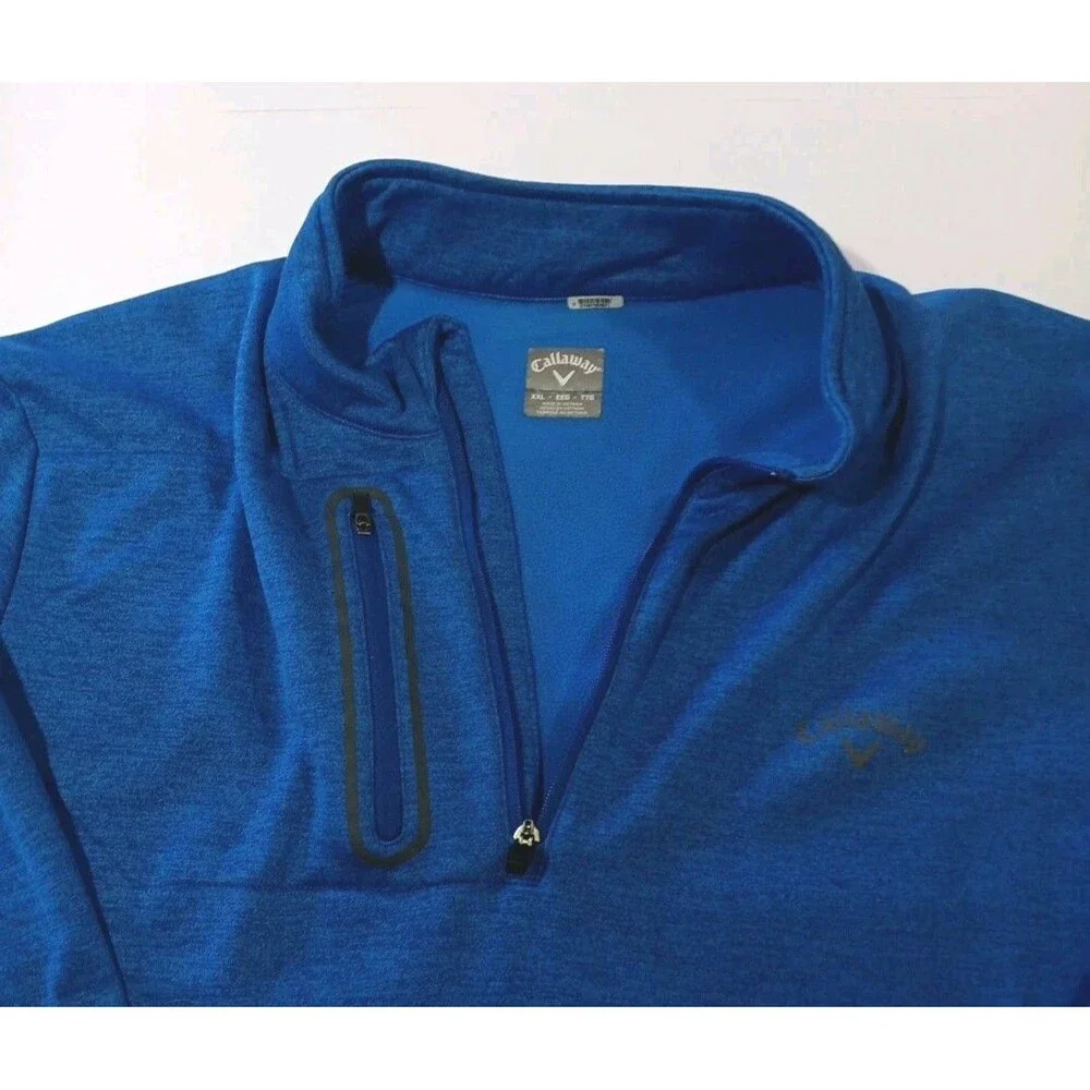 Callaway Sweater Mens 2X Blue Fleece Pullover 1/4 Zip Pockets Golf Casual